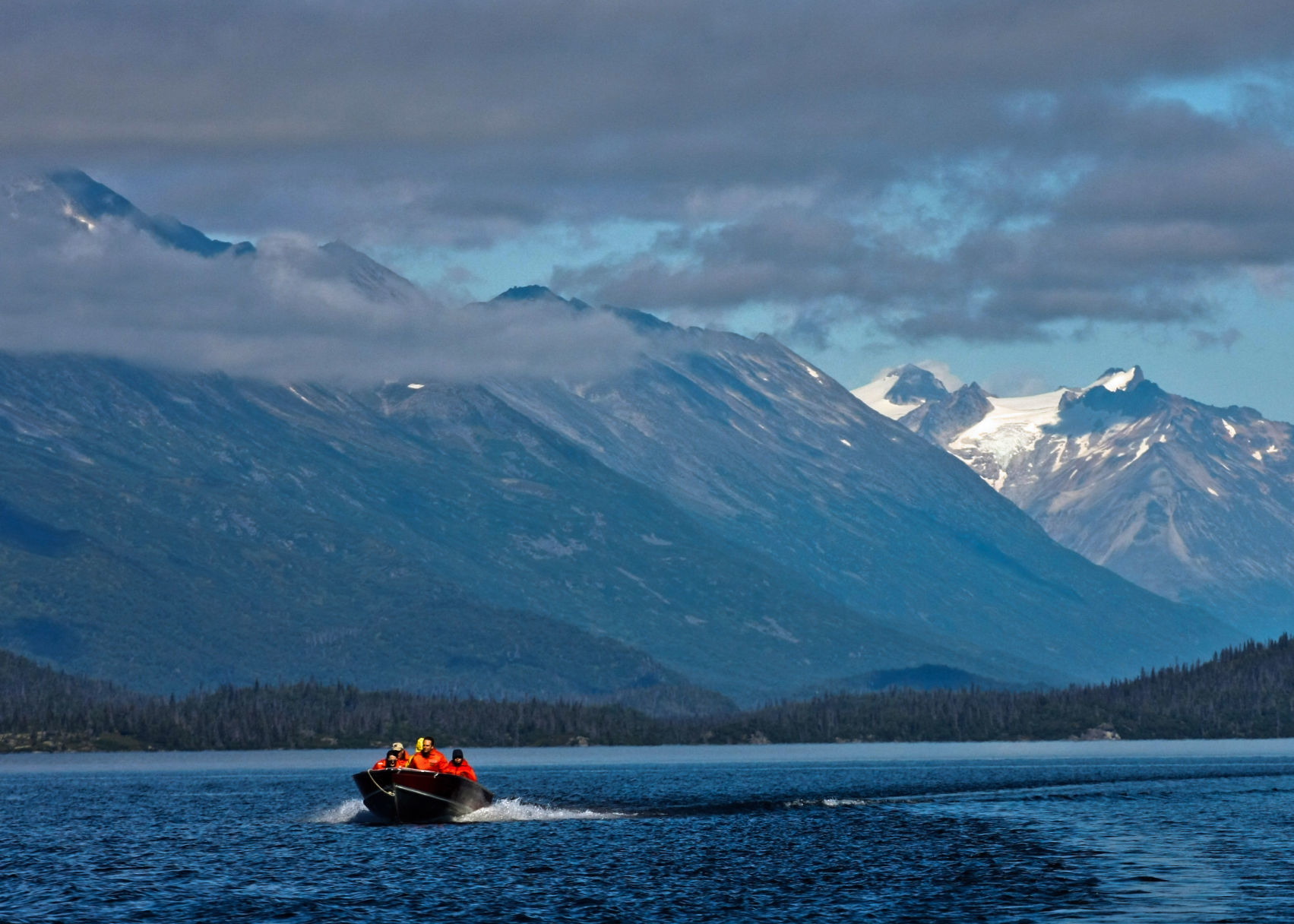 Boating across Lake Iliamna